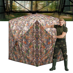 Hunting Blind 360 Degree See Through Ground Blind，2/3 Person 300D Soft Material Pop-Up Camouflage Tent，Easy-Fold Portable Concealed Shelter with Carrying Bag