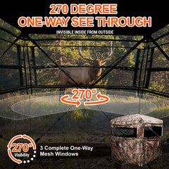 Hunting Blind 270 Degree See Through Ground Blind，2/3 Person 300D Soft Material Pop-Up Camouflage Tent，Easy-Fold Portable Concealed Shelter with Carrying Bag