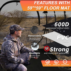 Hunting Blind 360 Degree See Through with Floor Mat, 2/3 Person Ground Blind, Quick Set Pop Up Tent, Spring Steel Camouflage Tent for Deer and Turkey