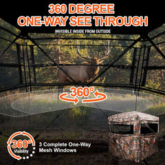Hunting Blind 360 Degree See Through Ground Blind，2/3 Person 300D Soft Material Pop-Up Camouflage Tent，Easy-Fold Portable Concealed Shelter with Carrying Bag