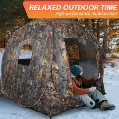 Hunting Blind 360 Degree See Through with Floor Mat, 2/3 Person Ground Blind, Quick Set Pop Up Tent, Spring Steel Camouflage Tent for Deer and Turkey