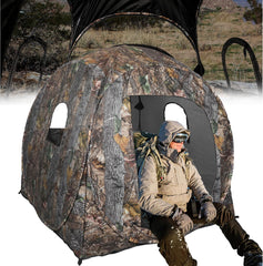 Hunting Blind 360 Degree See Through with Floor Mat, 2/3 Person Ground Blind, Quick Set Pop Up Tent, Spring Steel Camouflage Tent for Deer and Turkey
