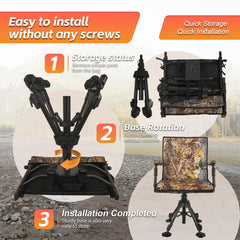 Hunting Chair with Removable Camouflage Cover, 360 Degree Silent Swivel Hunting Seat with Adjustable 4 Legs Height and Armrests, Tool-Free Foldable Ground Blind Chair, Portable Seat